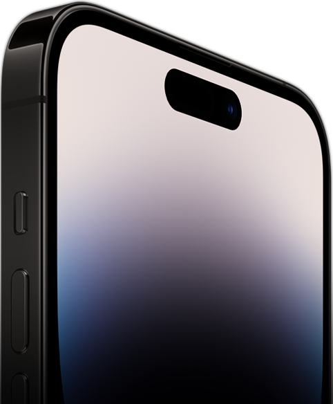 iPhone 14 Pro set fra siden for at vise Ceramic Shield på forsiden.