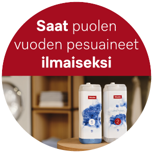 *Osta Miele pyykinpesukone TwinDos-automaattiannostelulla ja saat 6 kuukauden UltraPhase-pesuaineet kaupan päälle! Kampanja voimassa 1.1. - 30.6.2024