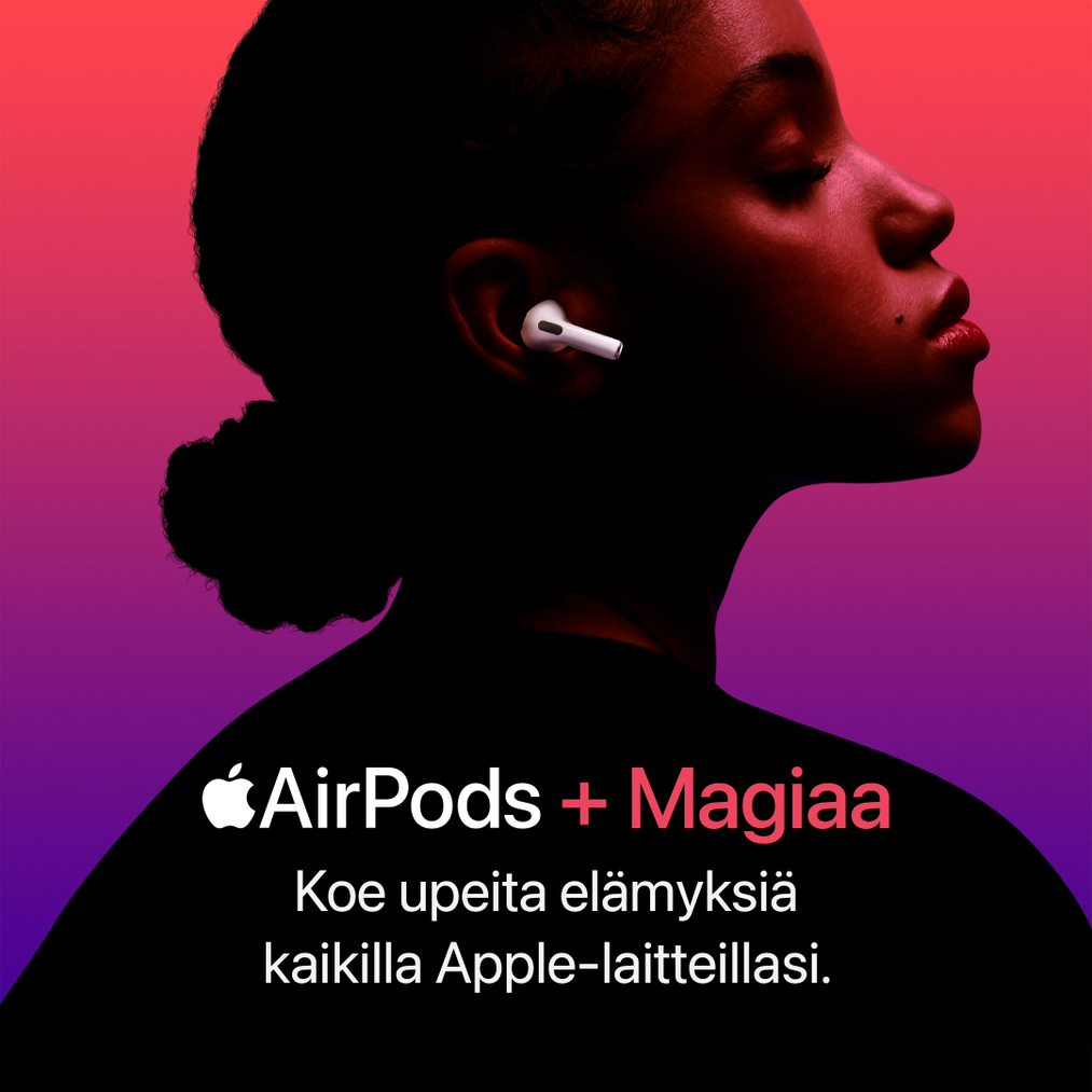 *Juuri nyt saat AirPods-ostosi (3. sukupolvi) yhteydessä Apple Musicin maksutta kuudeksi kuukaudeksi. Koe AirPods ja Apple Music! Kampanja voimassa 31.12. asti. Lue kampanjaehdot kampanjasivulta.