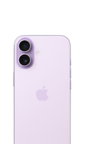 iPhone 17 i farven lavendel vist bagfra, Fusion-dobbeltkamerasystem øverst til venstre 