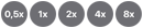 0,5x, 1x, 2x, 4x ja 8x