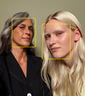 I fokus-funksjonen for bilder i bruk, ansiktet til to personer er markert