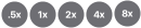 0,5×, 1×, 2×, 4×, 8×