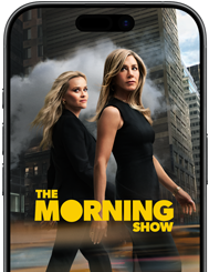 En iPhone 17 som visar serien The Morning Show på Apple TV+