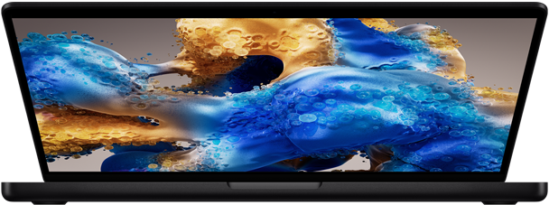 En litt åpen MacBook Pro med en fargerik skjerm