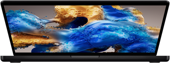 En litt åpen MacBook Pro med en fargerik skjerm