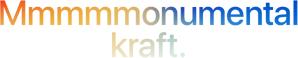 Rubriken ”Mmmmmonumental kraft.”, stavad med 5 M, övertoning från orange till blått