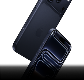 To iPhone 17 Pro-enheder i dybblå, den ene vist forfra og den anden bagfra, de falder for at illustrere holdbarhed hele vejen rundt