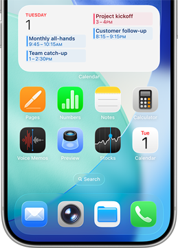 Bild på iPhone-app på skärmen med Kalender utfälld längst upp som visar dagarnas aktiviteter