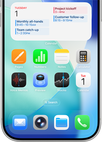 Bild på iPhone-app på skärmen med Kalender utfälld längst upp som visar dagarnas aktiviteter