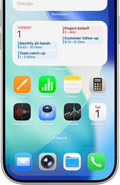 Bild på iPhone-app på skärmen med Kalender utfälld längst upp som visar dagarnas aktiviteter