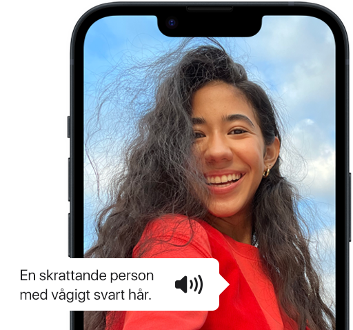 VoiceOver-beskrivning av en bild av en person på iPhone.