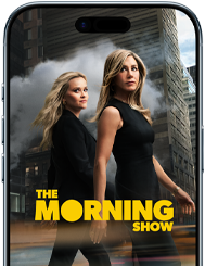 iPhone Airin etupuolen näytöllä näkyy Apple TV+ ‑sarja The Morning Show. 