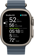 En dykkeskjerm vises på Apple Watch Ultra 3.
