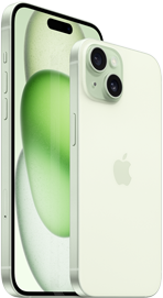 6,7" iPhone 15 Plus og 6,1" iPhone 15 vist sammen for at sammenligne størrelsen.