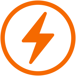 Orange blixt inuti en orange cirkel som indikerar batteritid