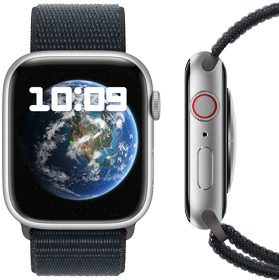 Nya koldioxidneutrala Apple Watch, sedd framifrån och från sidan