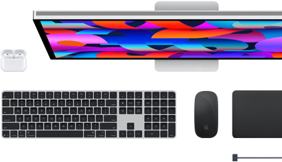 Tilbehør til Mac: AirPods, Studio Display, Magic Keyboard, Magic Mouse, Magic Trackpad, MagSafe-opladerkabel