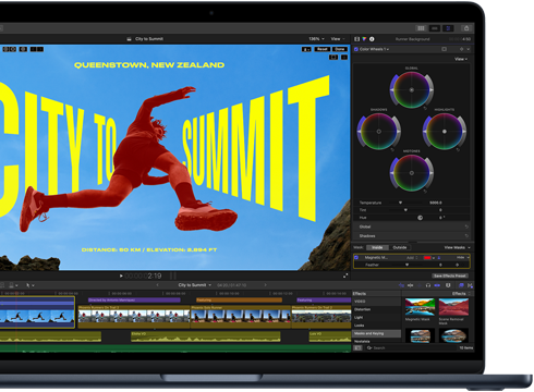 MacBook Air viser en video, der bliver redigeret, for at demonstrere M5-chippens kapacitet