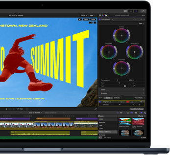 En del av en MacBook Air-skärm som visar videoredigering för att demonstrera möjligheterna med M5-chippet