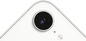 iPhone 17e, en del av baksidan syns, vit, Fusion-kamera högst upp