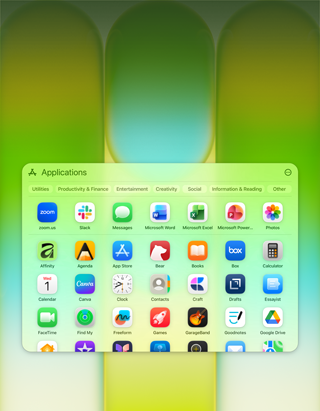 MacBook Neo-skærm med Apps-vinduet, der indeholder mange forskellige apps