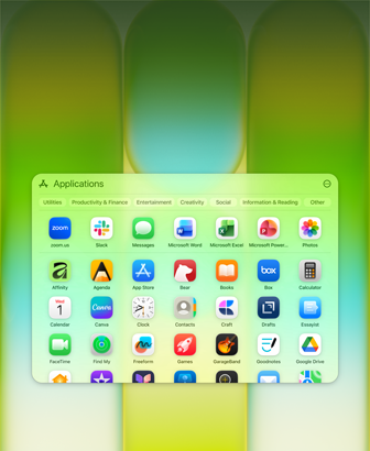 MacBook Neon näytöllä esillä Apit-ikkuna, jossa on erilaisia appeja