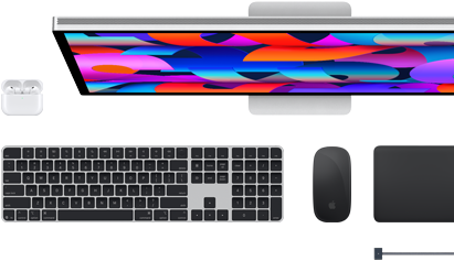 Mac-tillbehör: AirPods, Studio Display, Magic Keyboard, Magic Mouse, Magic Trackpad, MagSafe-laddningskabel