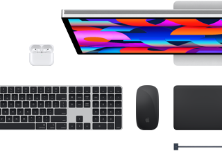 Mac-tillbehör: AirPods, Studio Display, Magic Keyboard, Magic Mouse, Magic Trackpad, MagSafe-laddningskabel