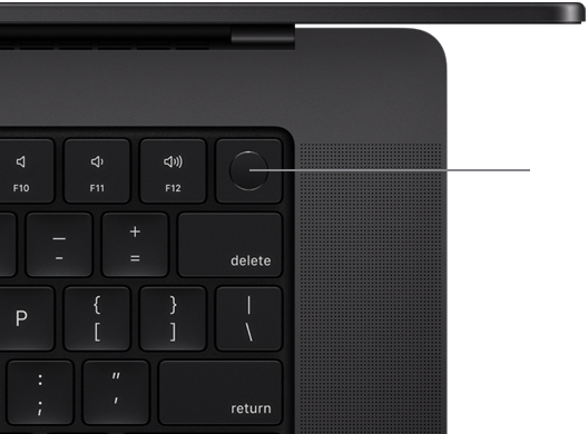 MacBook Pro-tastatur med Touch ID set ovenfra