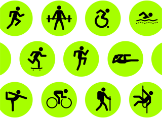 Rader med treningssymboler som viser ulike aktiviteter.